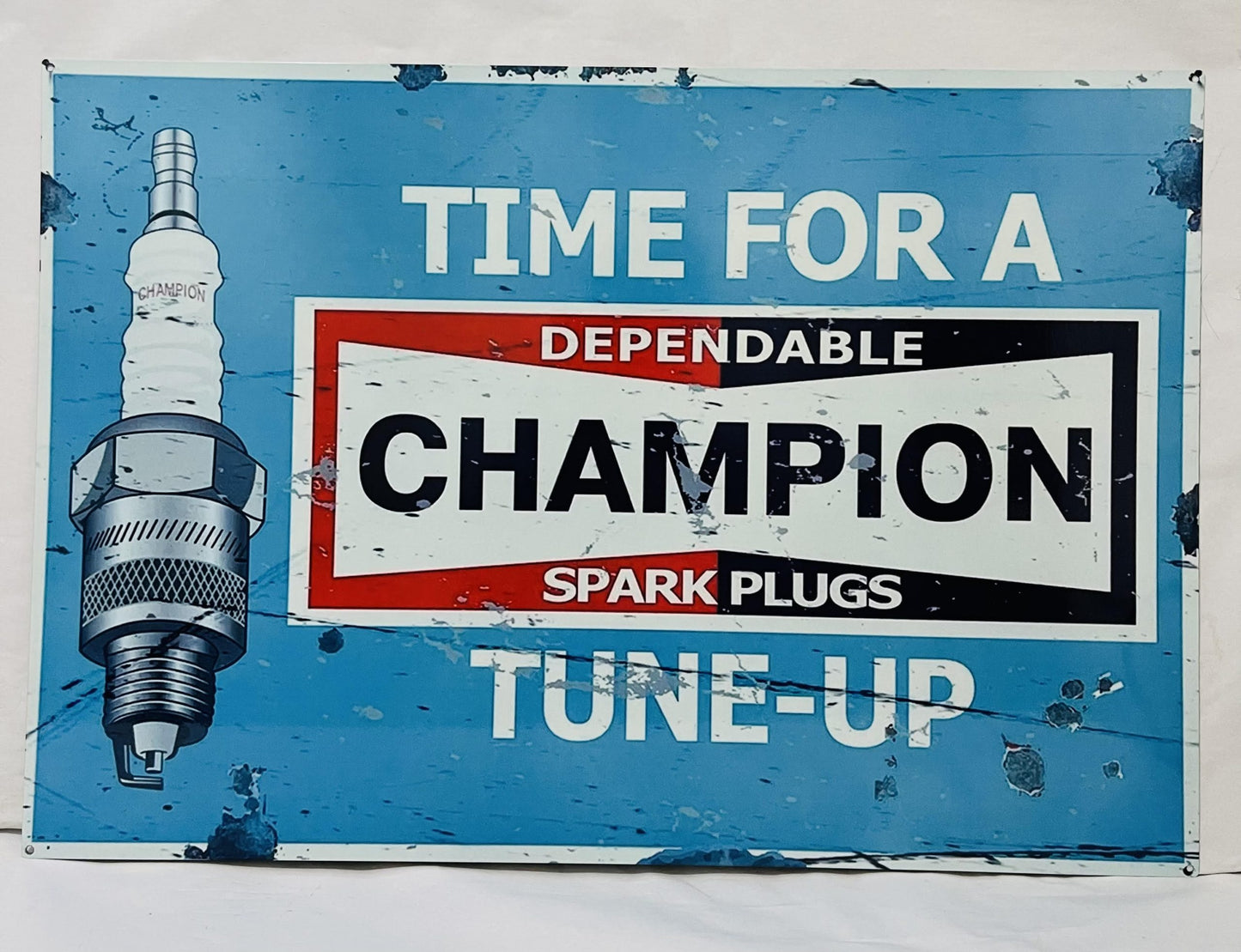 Champion Blue tin metal sign