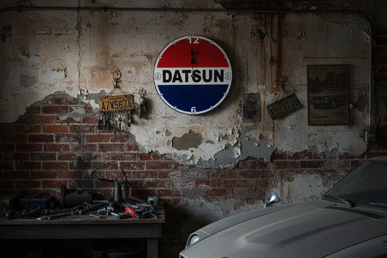 Datsun Clock tin metal sign