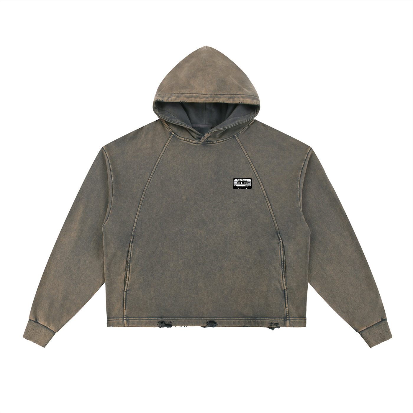 Old Skool Vintage Washed Frayed-Hem Hoodie