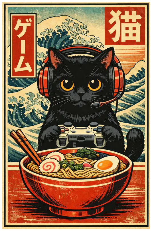 Gamer Cat Japanese Art Print Poster
