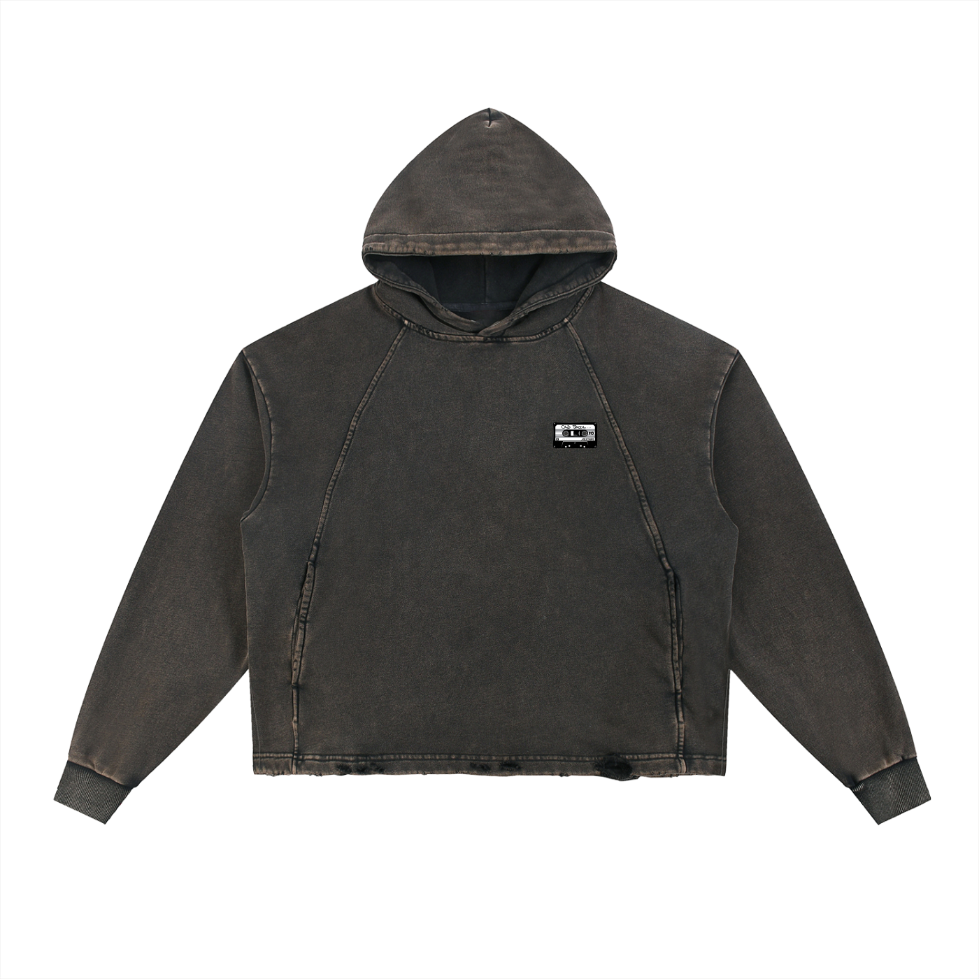 Old Skool Vintage Washed Frayed-Hem Hoodie