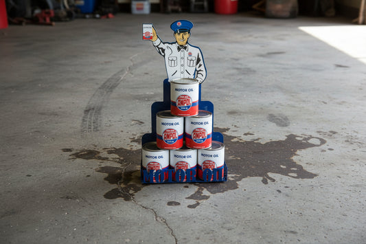 Ampol Oil Can Man Stand & 6 Cans