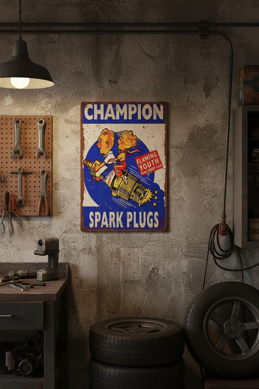 Champion Youth Large tin metal sign