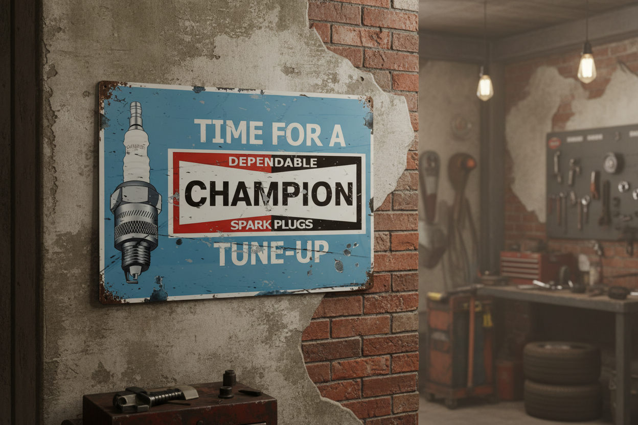 Champion Blue tin metal sign