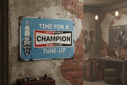 Champion Blue tin metal sign
