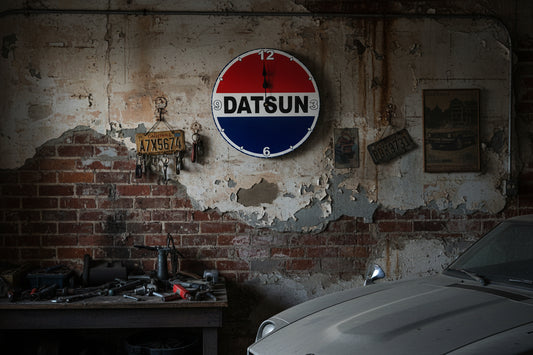 Datsun Clock tin metal sign
