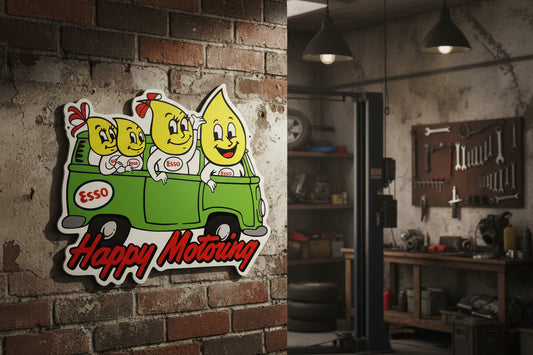 Esso Drip Family in Kombi die cut tin metal sign