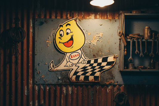 Esso Oilman Flags die cut tin metal sign