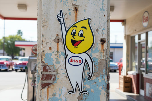 Esso Oilman Pointing die cut tin metal sign
