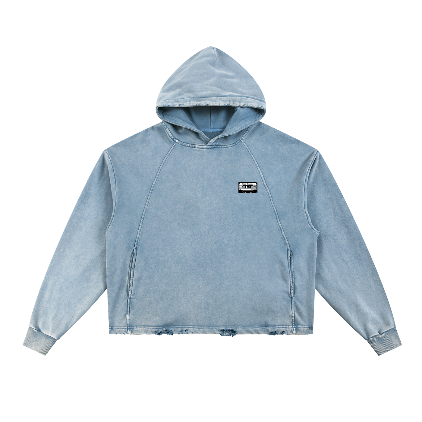 Old Skool Vintage Washed Frayed-Hem Hoodie