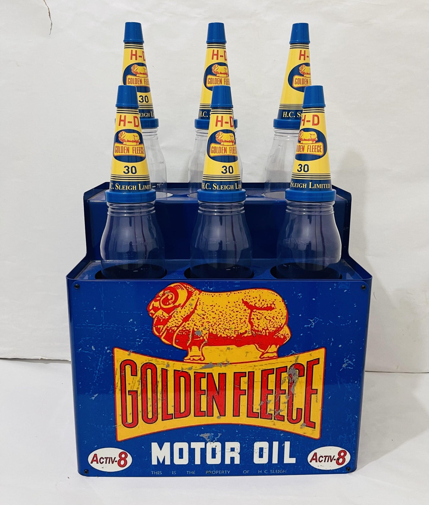 Golden Fleece Oil Bottle Rack and 6 Bottles