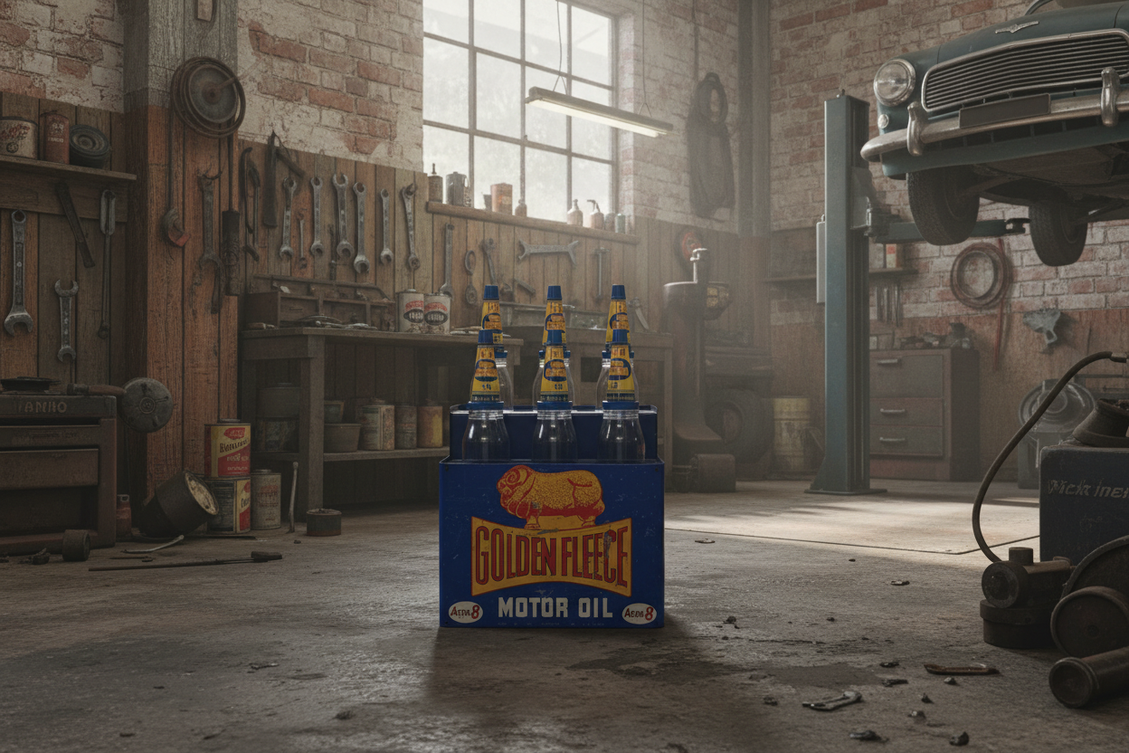 Golden Fleece Oil Bottle Rack and 6 Bottles