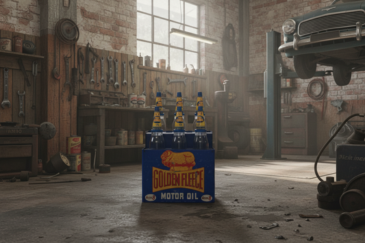Golden Fleece Oil Bottle Rack and 6 Bottles