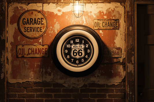 Route 66 Motorcycle Tyre Clock Neon