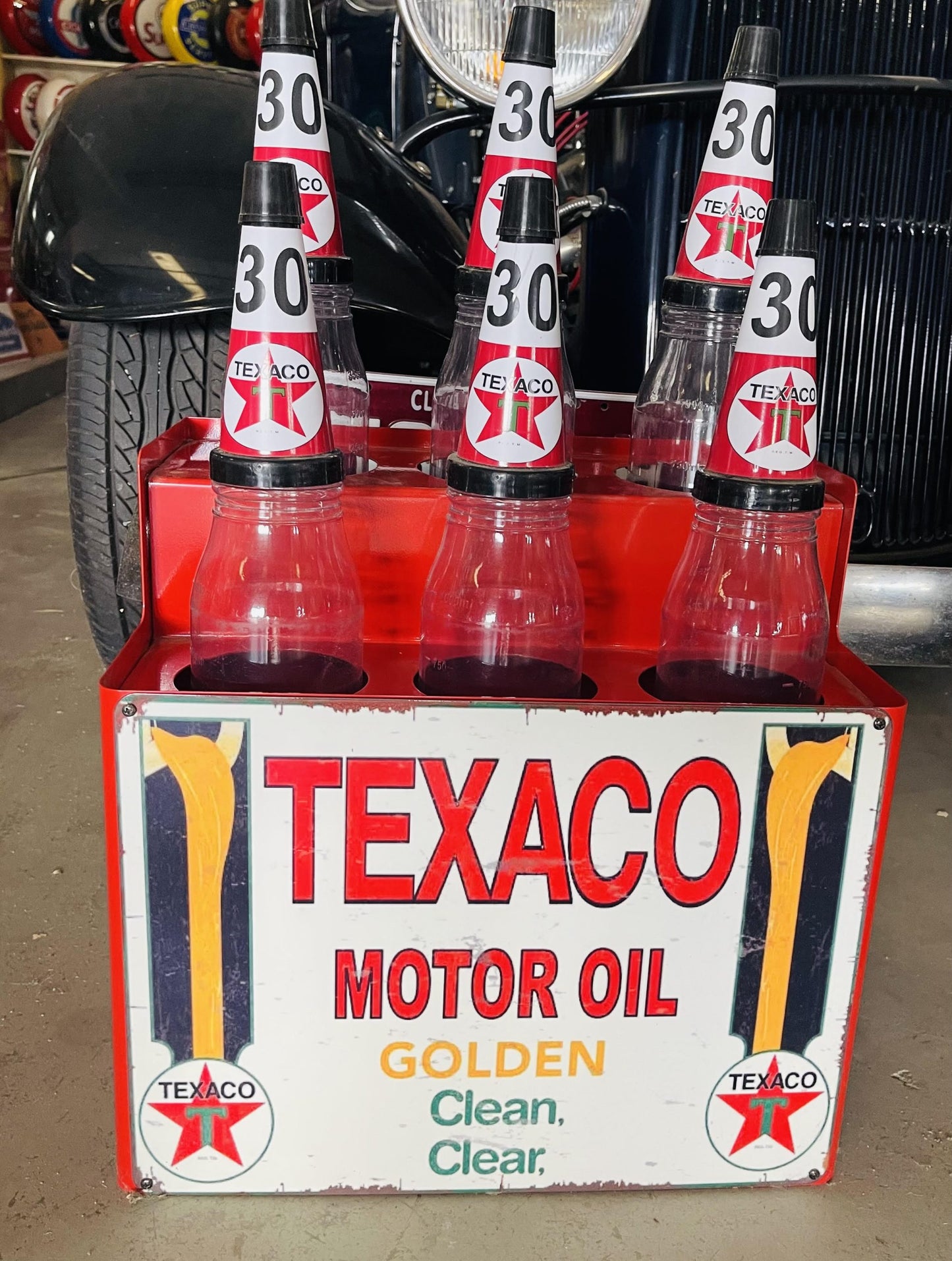Texaco Oil Bottle RackTexaco and 6 Bottles