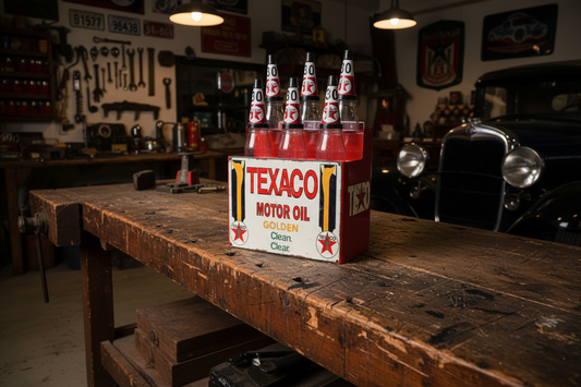 Texaco Oil Bottle RackTexaco and 6 Bottles